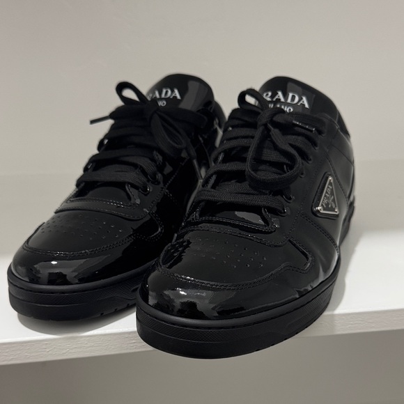 Prada Men's Glossy Black Sneakers - Picture 1 of 4